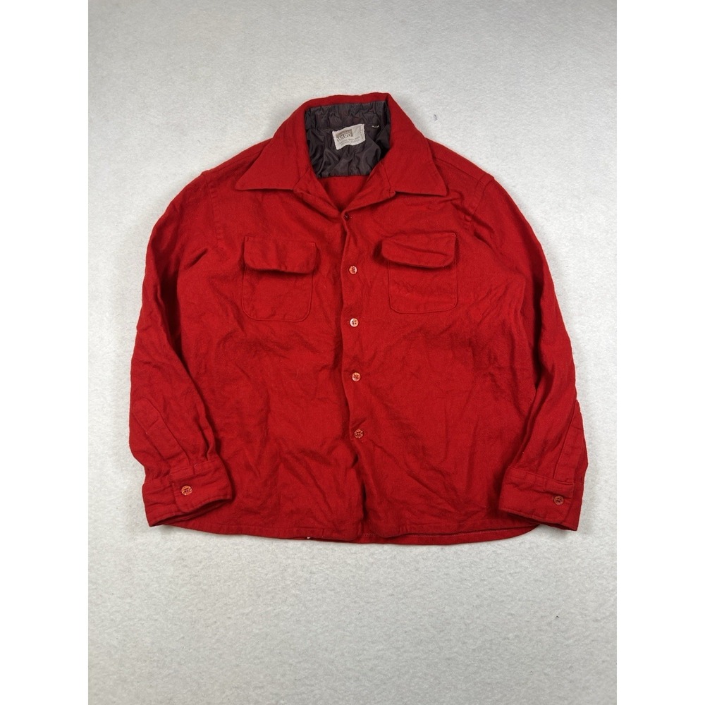 Vtg Mens Red Shirt XL Wool‎ Loop Collar Montgomery Ward Hunting Washable Wool